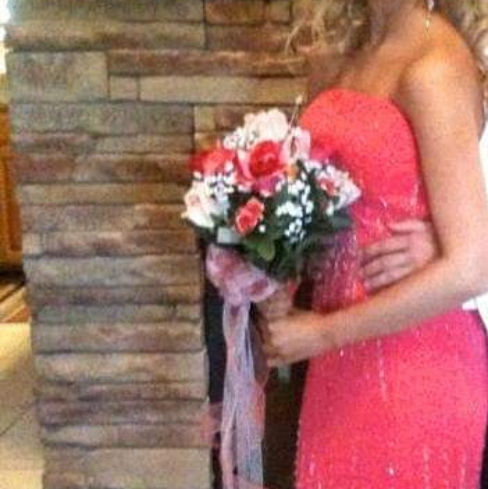 Strapless pink beaded dress prom formal